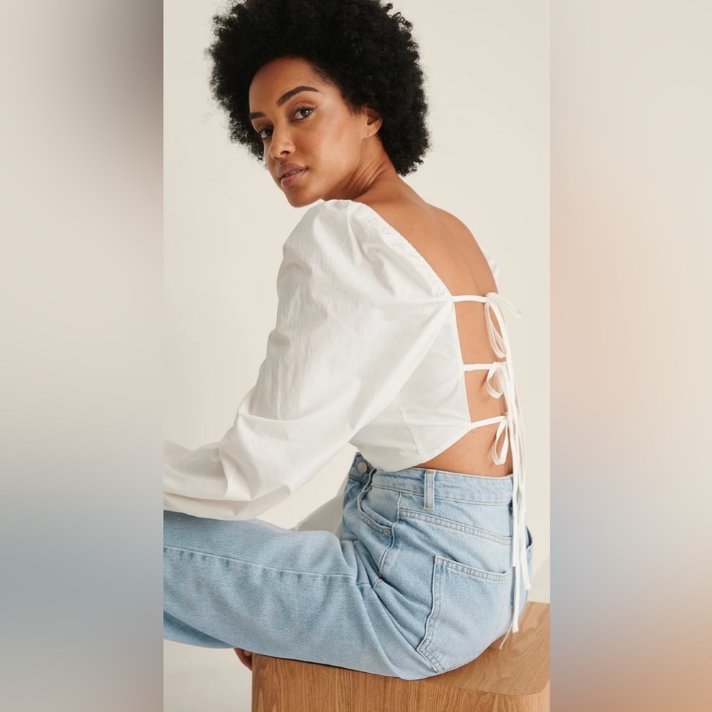 NWT NA-KD Tie Back White Cotton Blouse